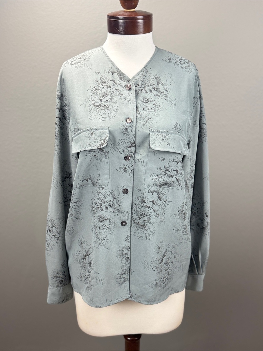 Jones New York Floral Blouse Women's Long Sleeve Button Front Career Top Sz 12
